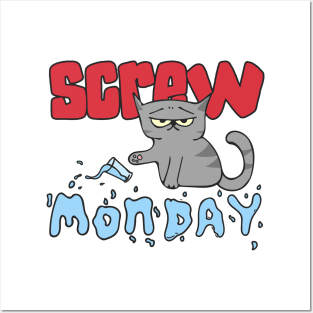 Screw Monday Funny Cat Illustration Posters and Art